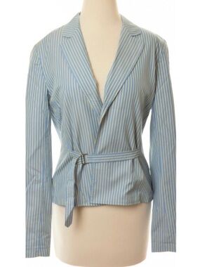 Express Blue and yellow  Striped Belted Blazer